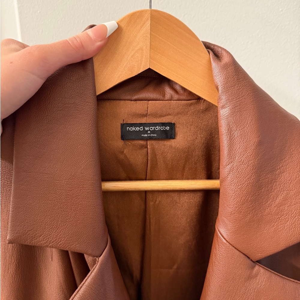 LIKE NEW Brown Pleather Blazer - Picture 3 of 3